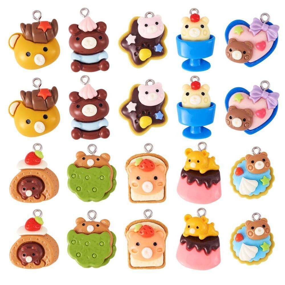 3046 20Pcs Resin Charms Pendants Cute Animal Bear Charms for Necklace